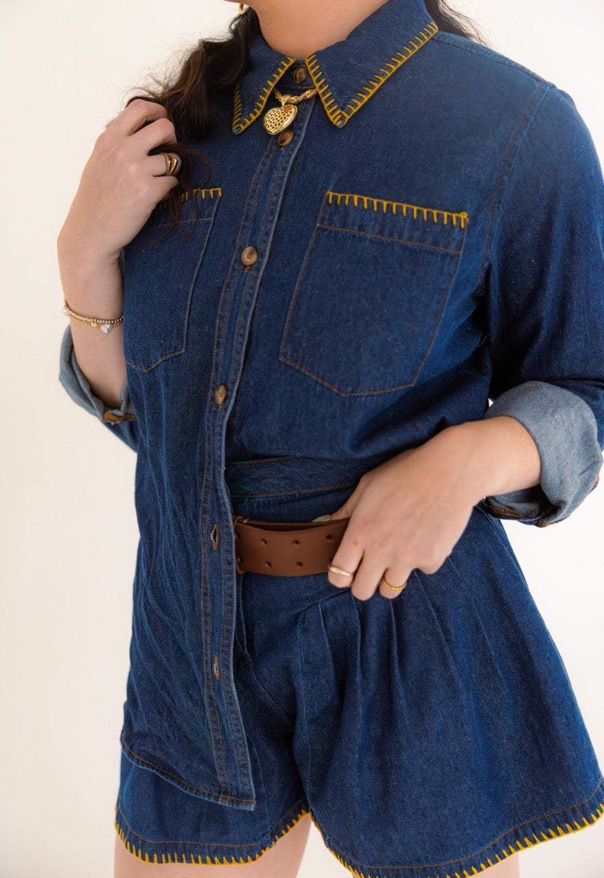 Magnolia Blanket Stitch Denim Shirt
