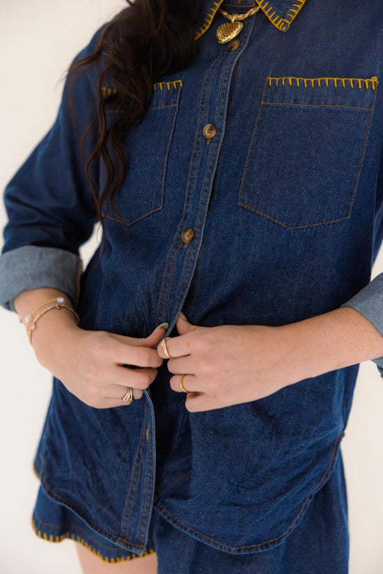 Magnolia Blanket Stitch Denim Shirt