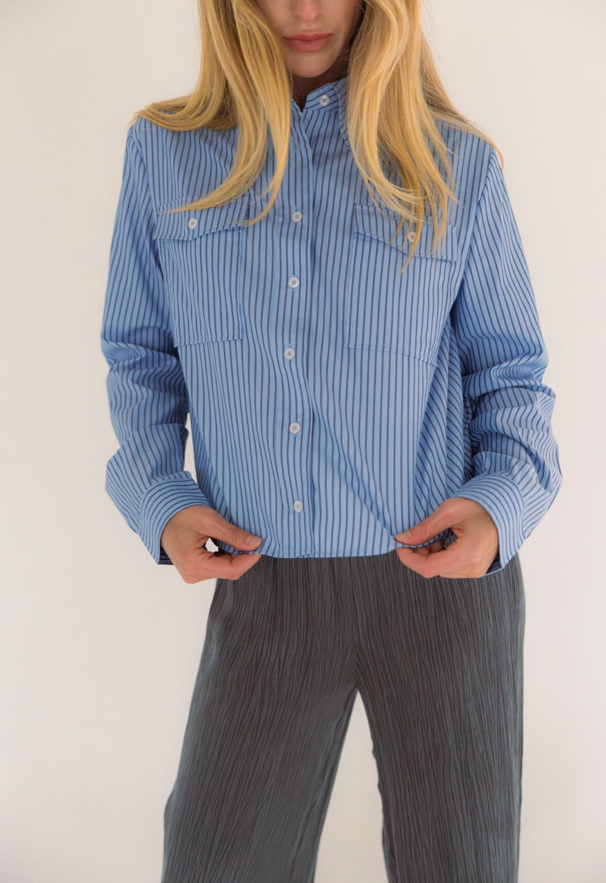 Stripe Poplin Pocket "Karlie Emb" Top