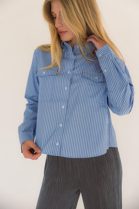 Stripe Poplin Pocket "Karlie Emb" Top