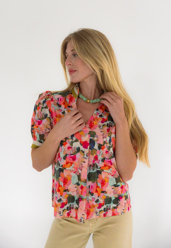 Puff Sleeve Multi Color Top