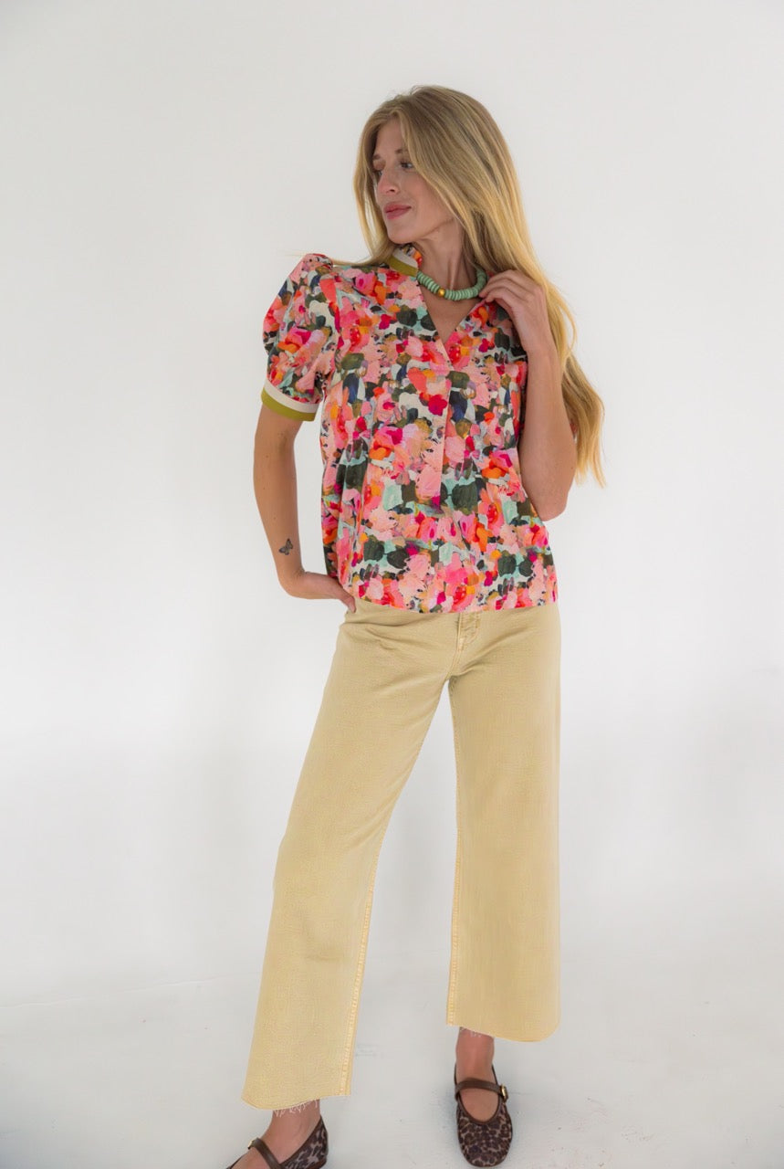 Puff Sleeve Multi Color Top