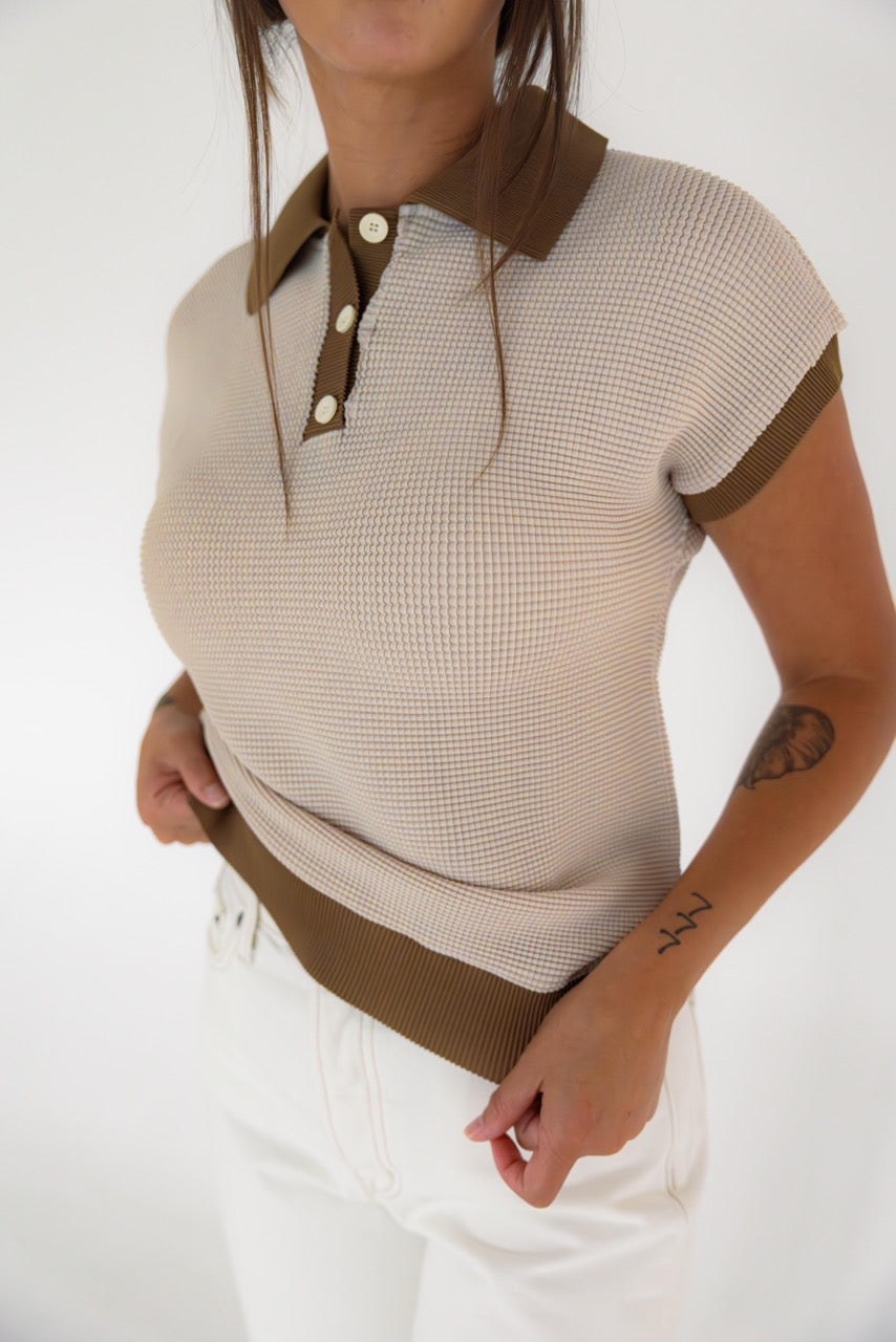 Polo Dolman Pleated Top