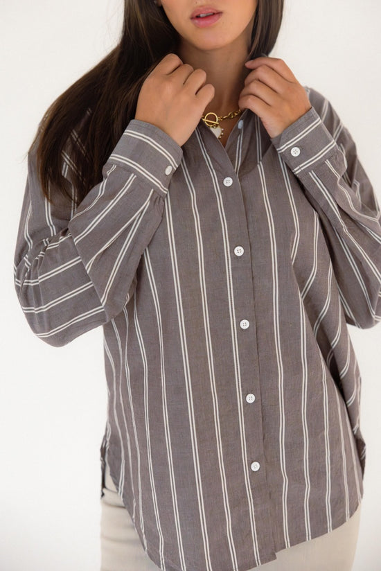 Seaport Striped Poplin Shirt - Sandalwood