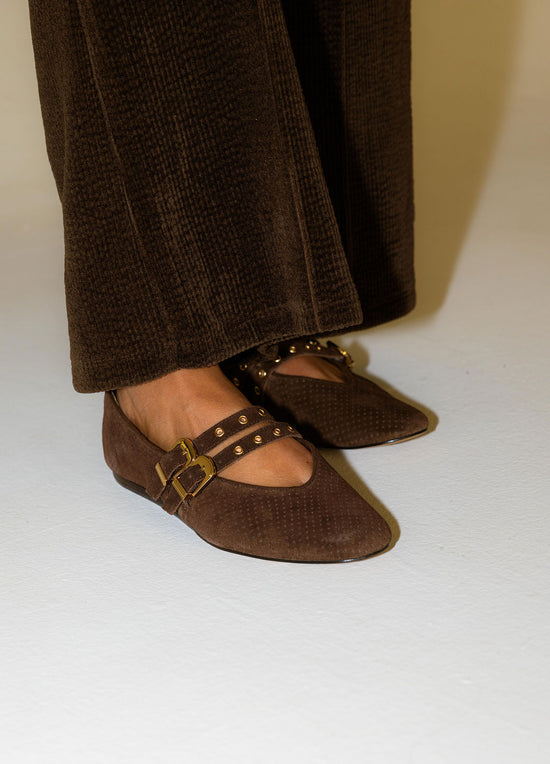 Baylee Grommet DK Brown Perforated Suede