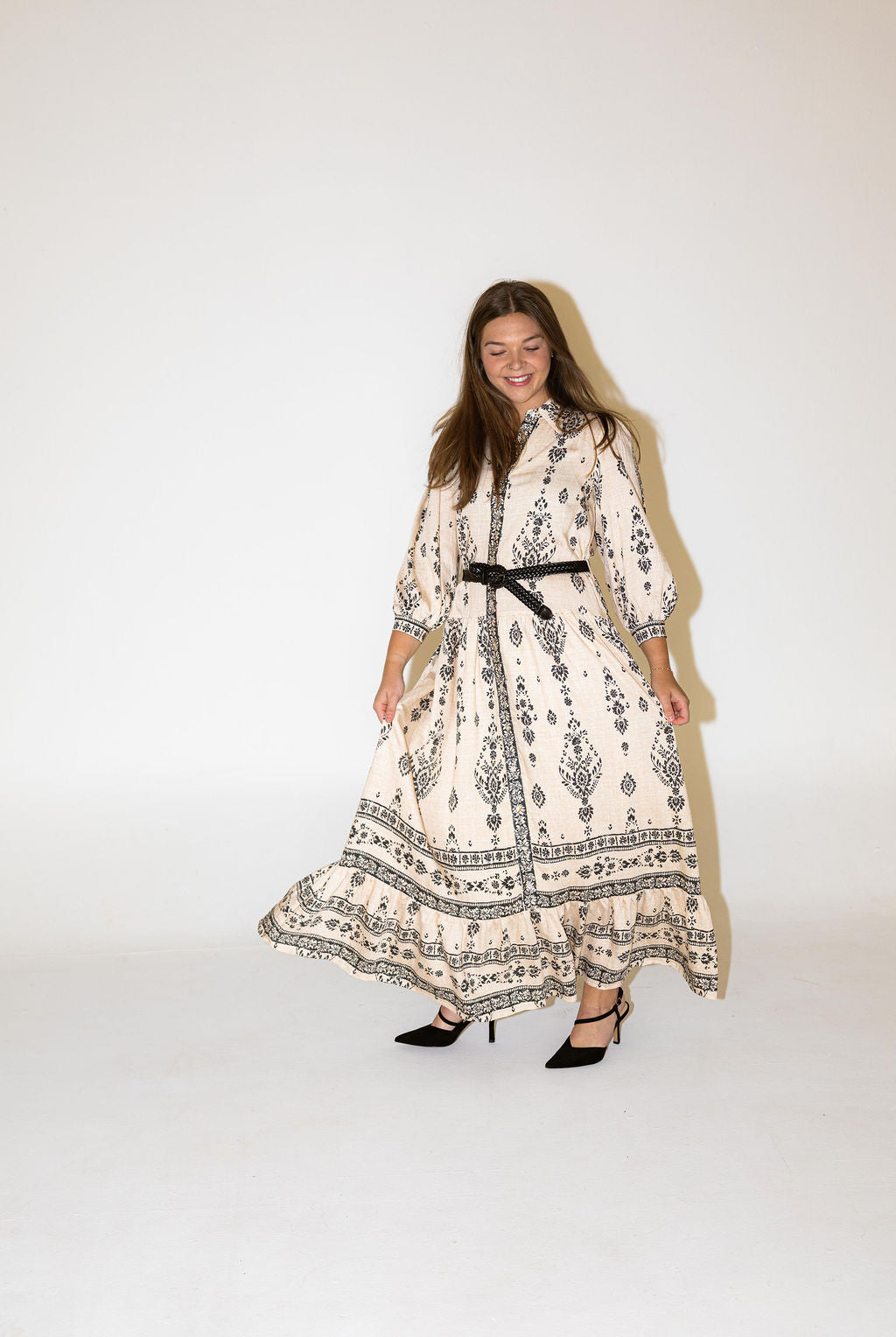 Paisley Print Maxi Dress w Belt