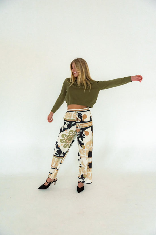 The Lydia Printed Drawstring Pants - Brown Multi