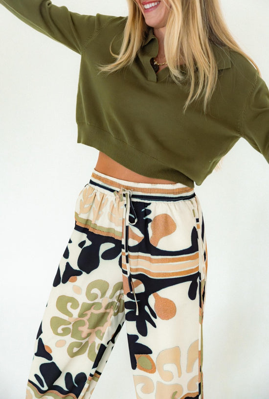 The Lydia Printed Drawstring Pants - Brown Multi