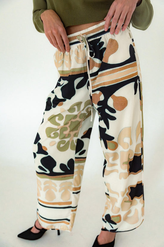 The Lydia Printed Drawstring Pants - Brown Multi
