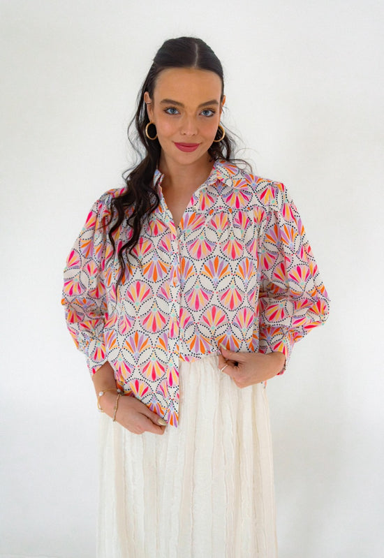 Printed Button Down Shirt - Pink Multi