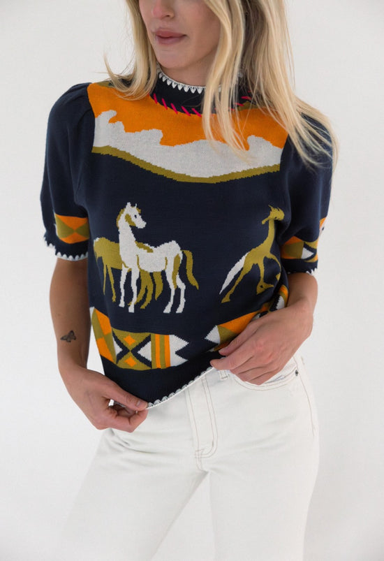 Short Sleeve Horse Detail Top