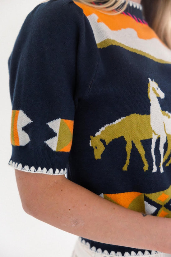 Short Sleeve Horse Detail Top