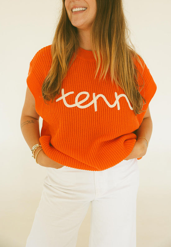 Load image into Gallery viewer, &amp;#39;Tenn&amp;#39; Embroidered Sleeveless Sweater Top
