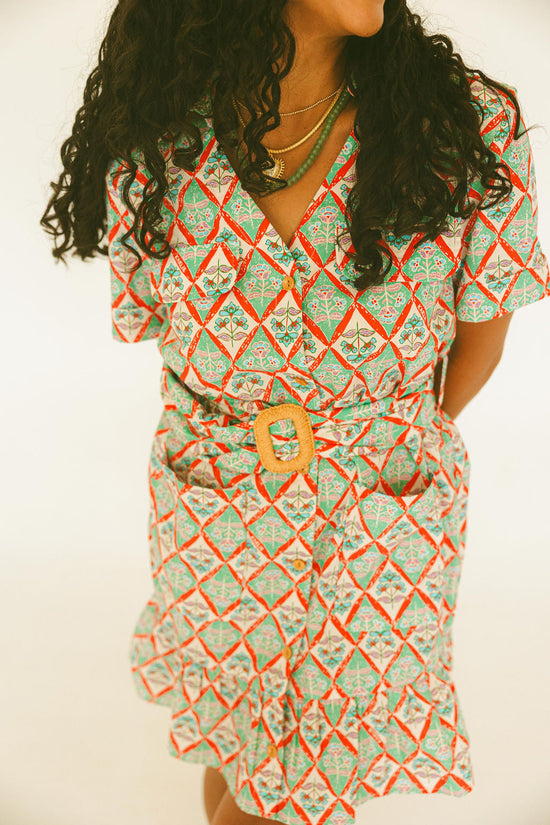 Paris Floral Pocket Shirt Dress w/ Belt
