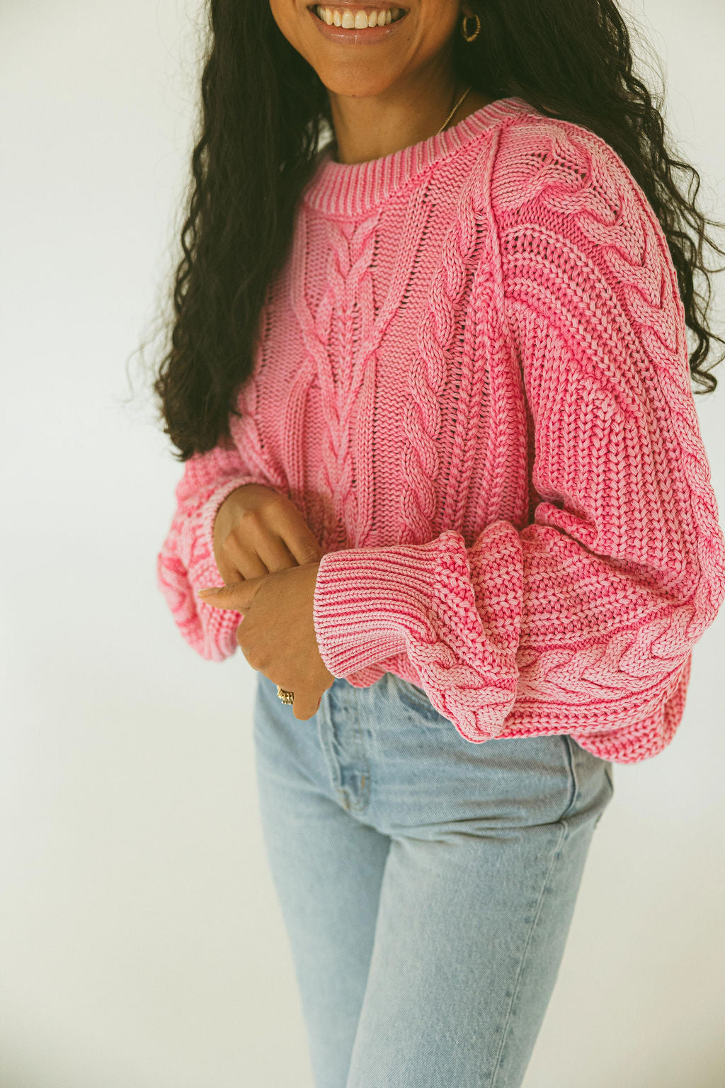 Free People - Frankie Cable Sweater - Aurora Pink