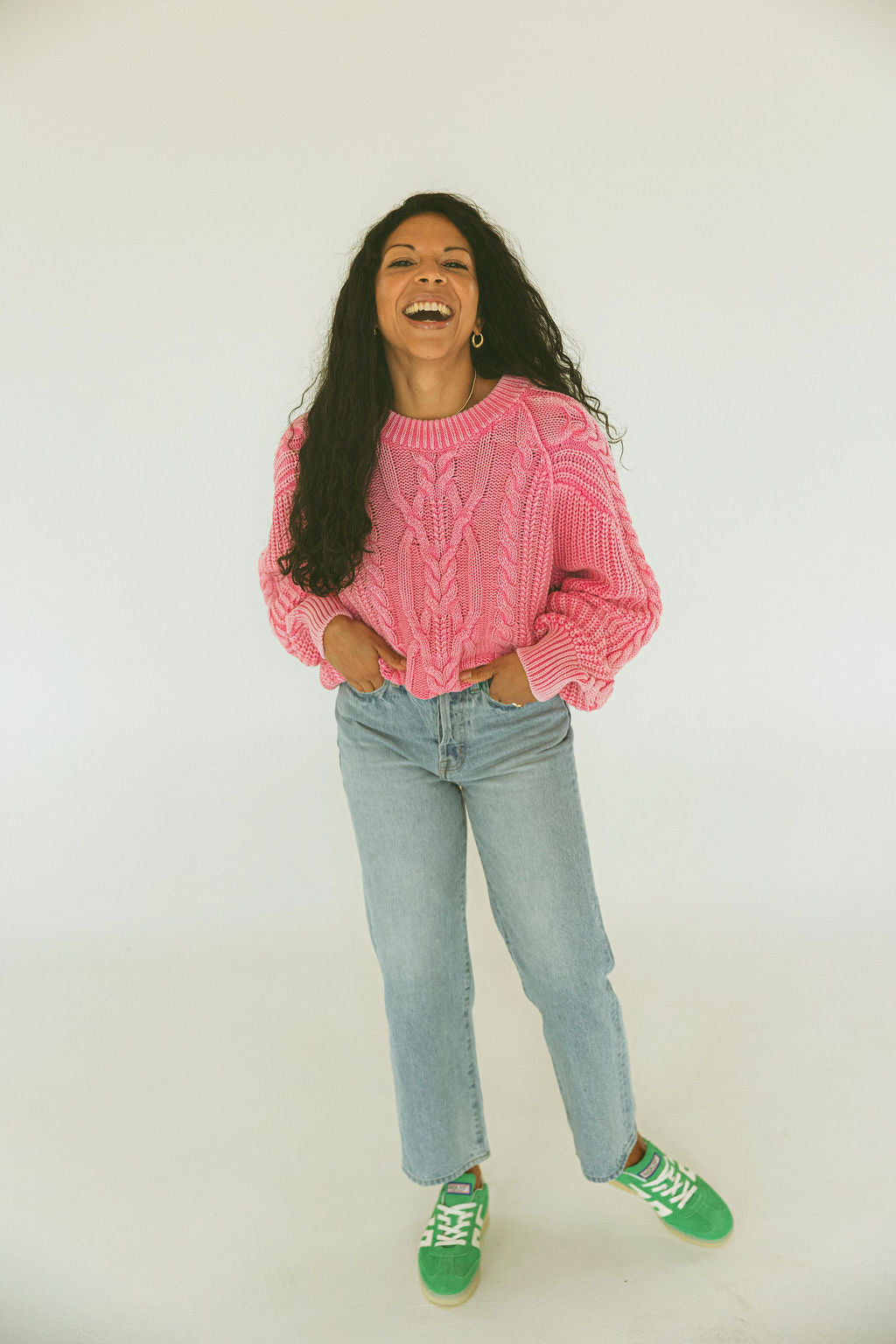 Free People - Frankie Cable Sweater - Aurora Pink