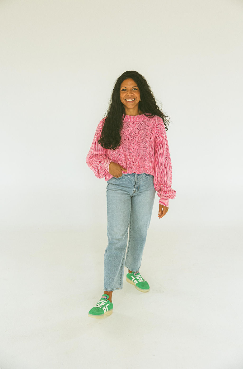 Free People - Frankie Cable Sweater - Aurora Pink