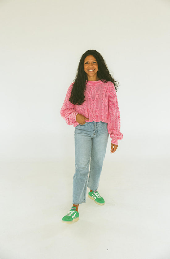 Free People - Frankie Cable Sweater - Aurora Pink