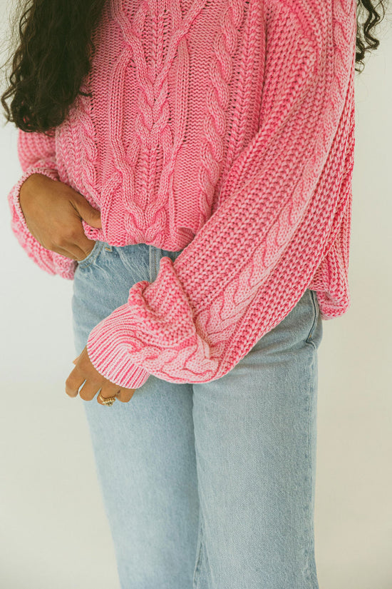 Free People - Frankie Cable Sweater - Aurora Pink