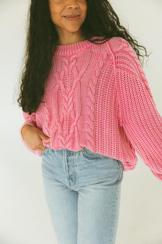Free People - Frankie Cable Sweater - Aurora Pink