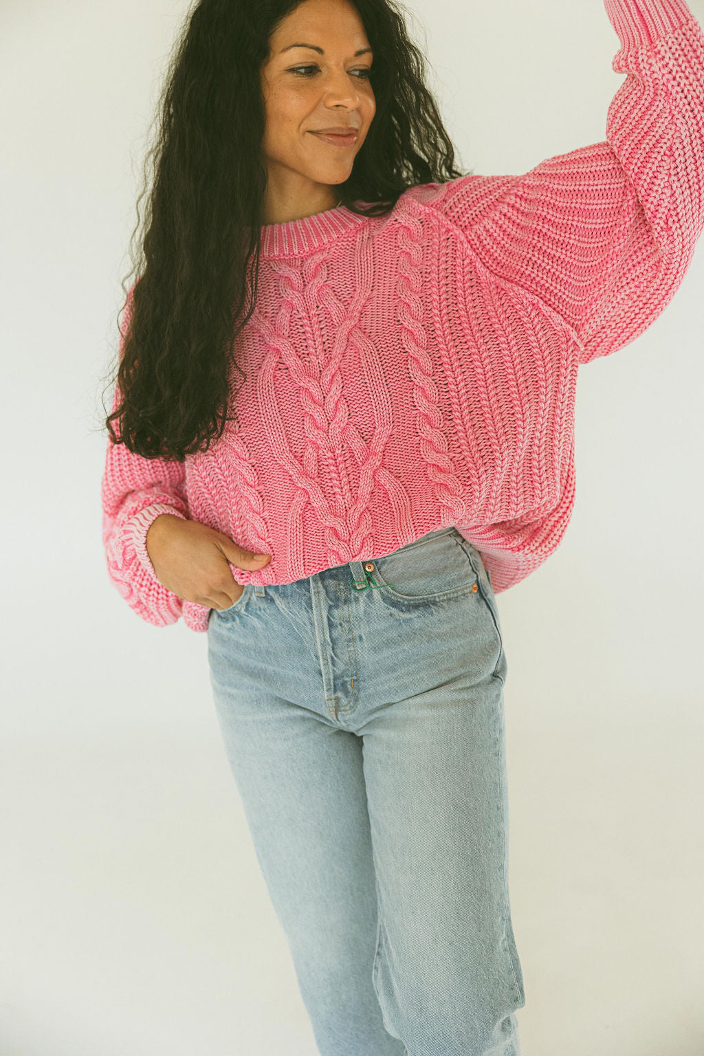 Free People - Frankie Cable Sweater - Aurora Pink
