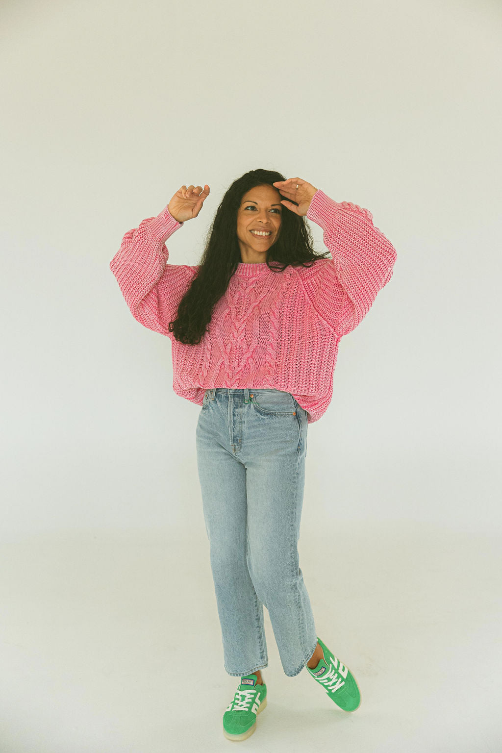 Free People - Frankie Cable Sweater - Aurora Pink