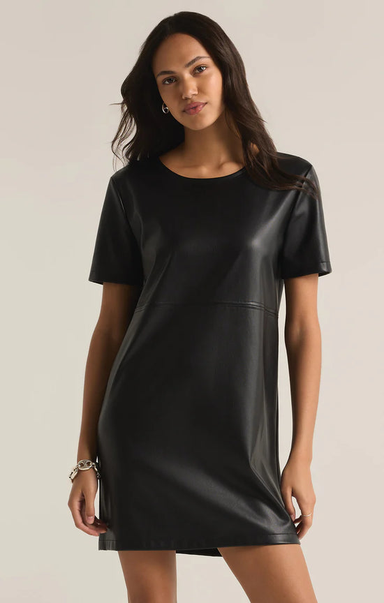 London Faux Leather Black Dress