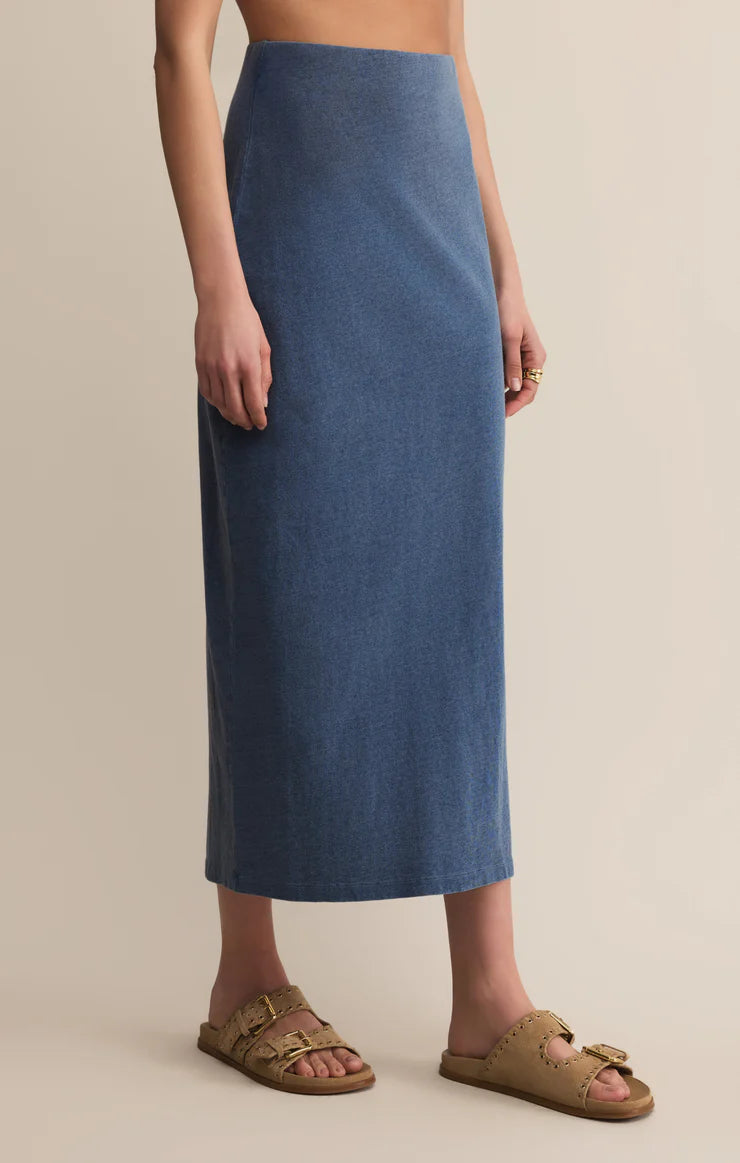 Gail Jersey Denim Midi Skirt - Vintage Indigo