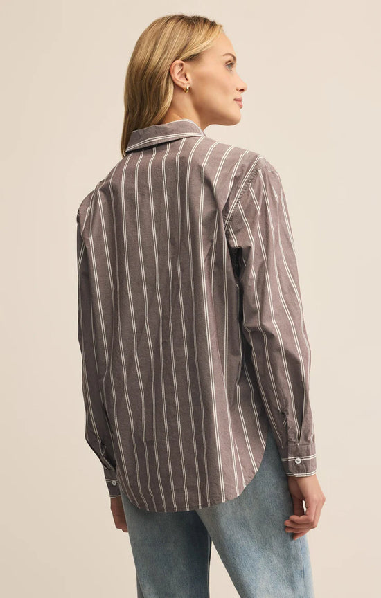 Seaport Striped Poplin Shirt - Sandalwood