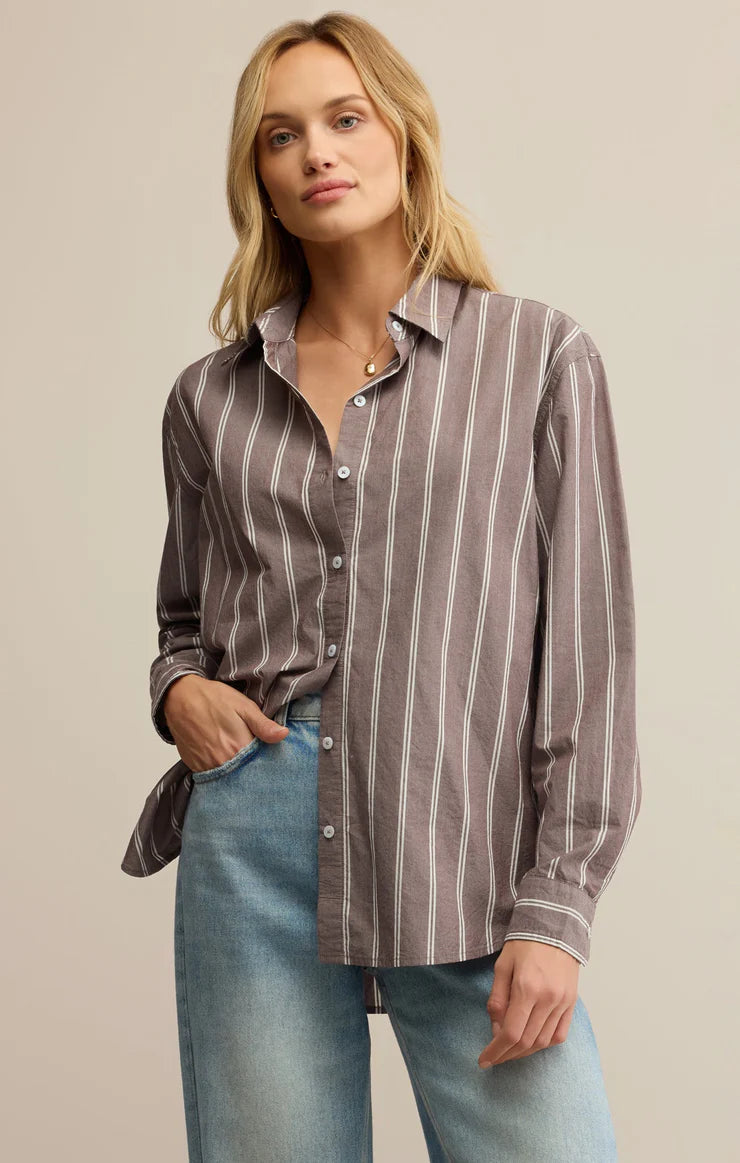 Seaport Striped Poplin Shirt - Sandalwood