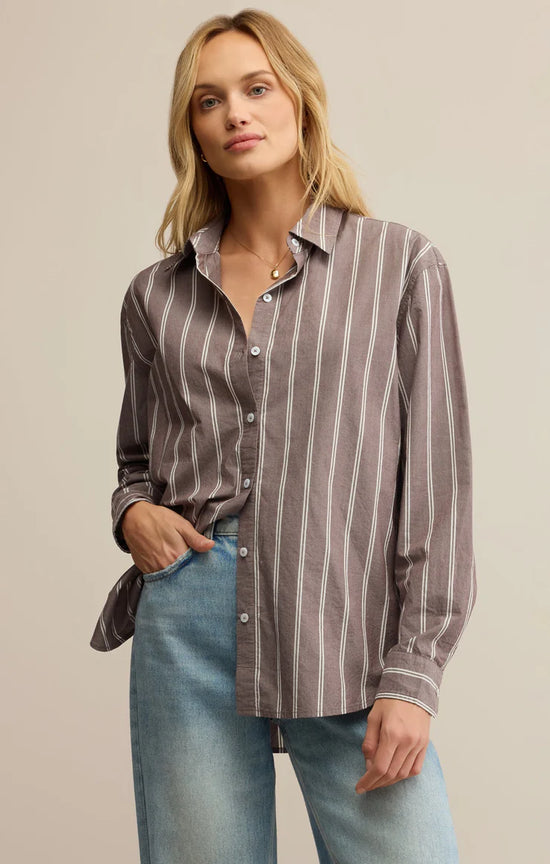 Seaport Striped Poplin Shirt - Sandalwood