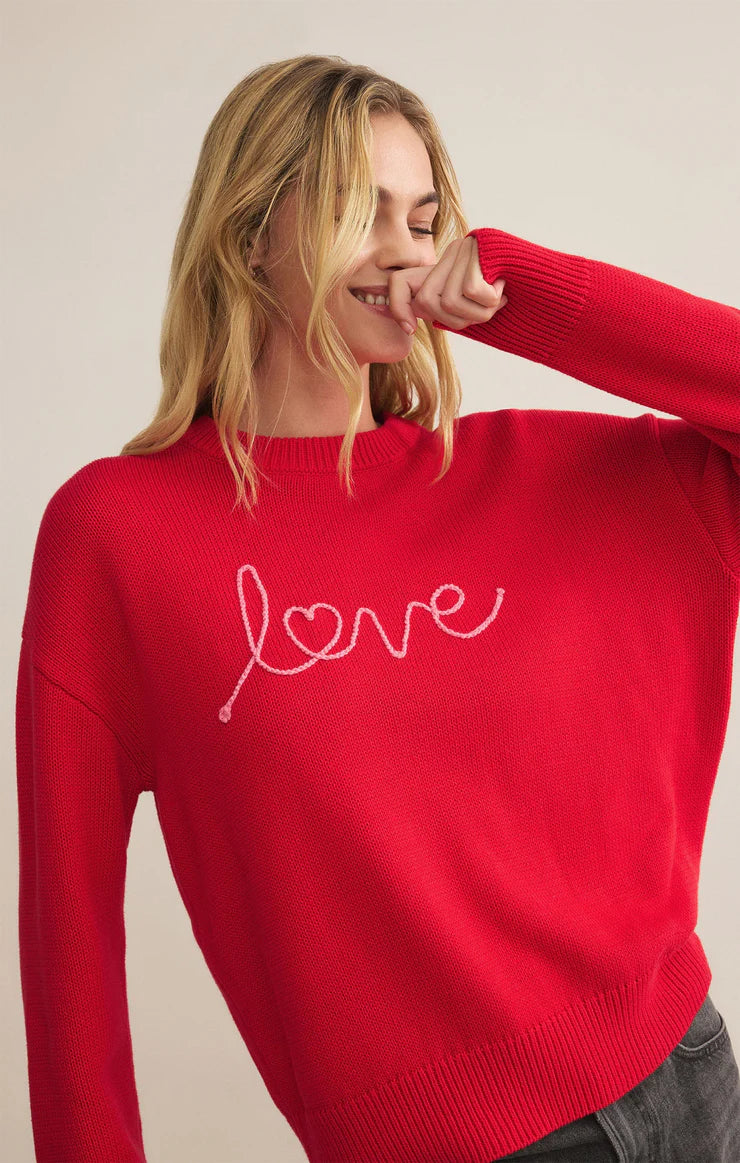 Love Notes Boyfriend Sweater Cherry