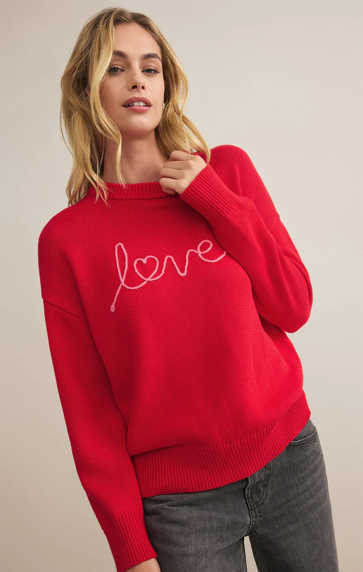 Love Notes Boyfriend Sweater Cherry