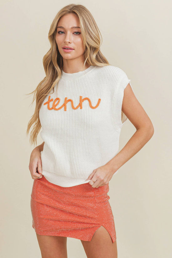 'Tenn' Embroidered Sleeveless Sweater Top