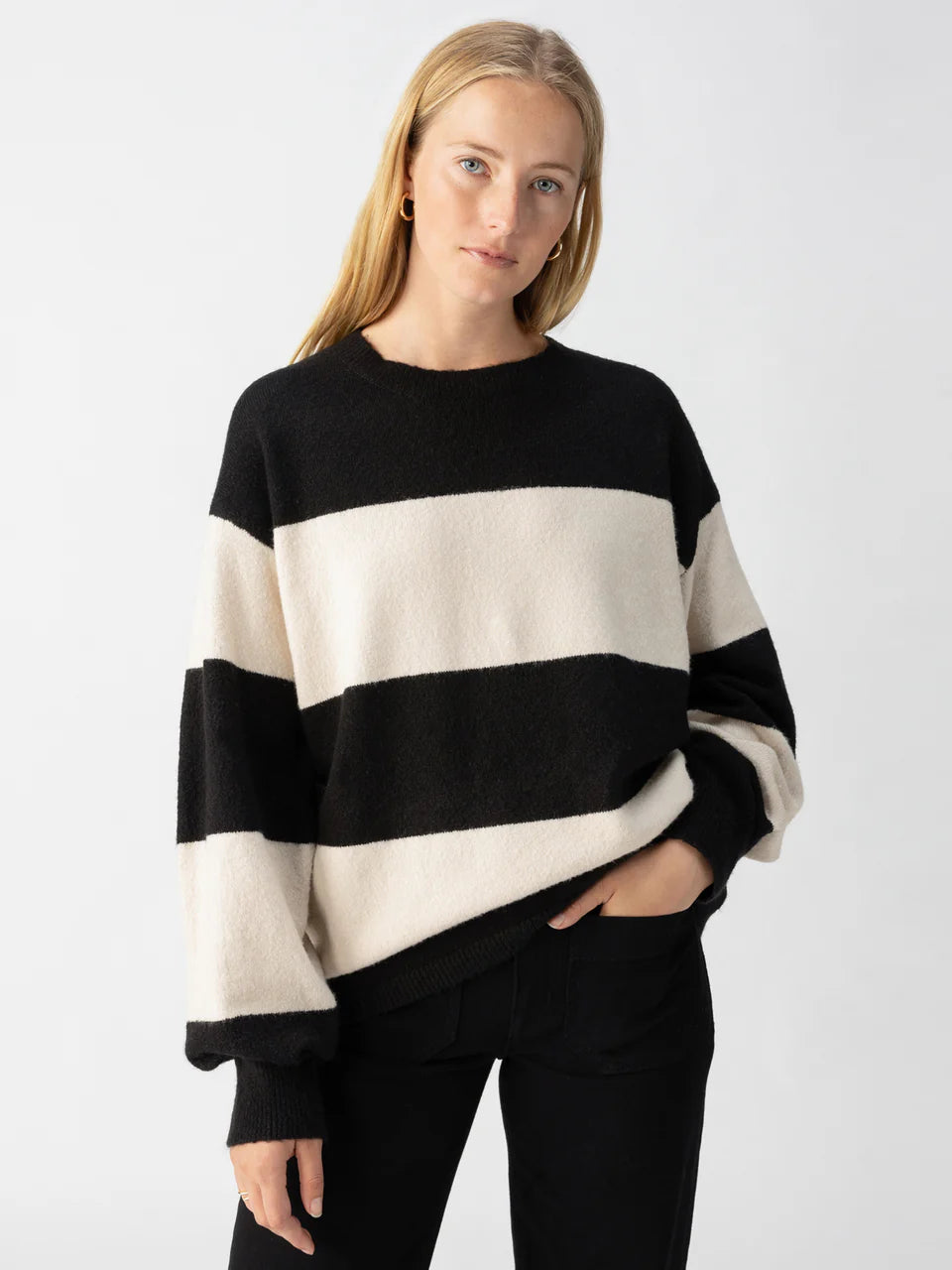 Cuddle Up Crewneck Almond + Black Stripe