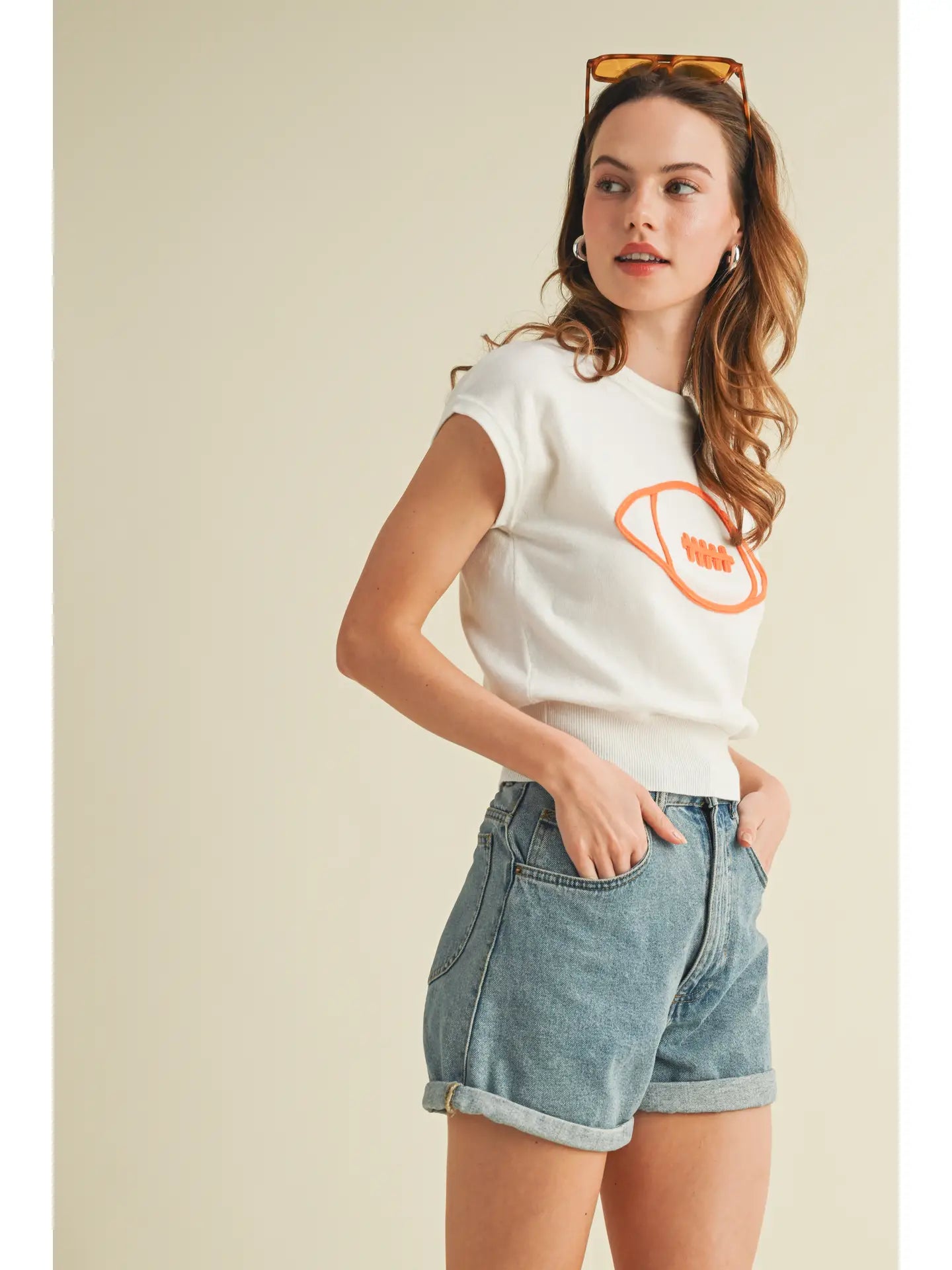 Football Outline Cap Sleeve Sweater