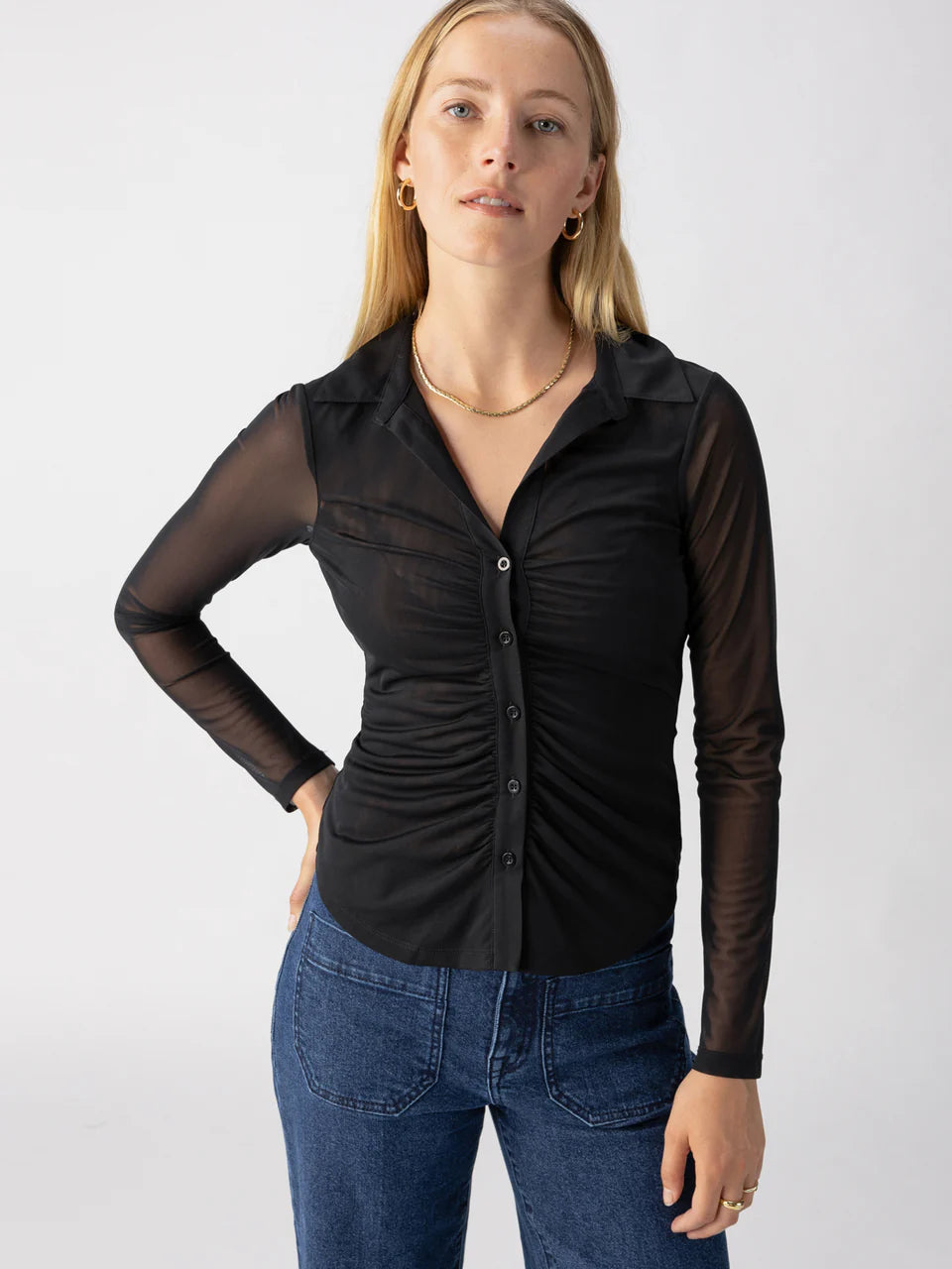 Dreamgirl Mesh Button Up Black