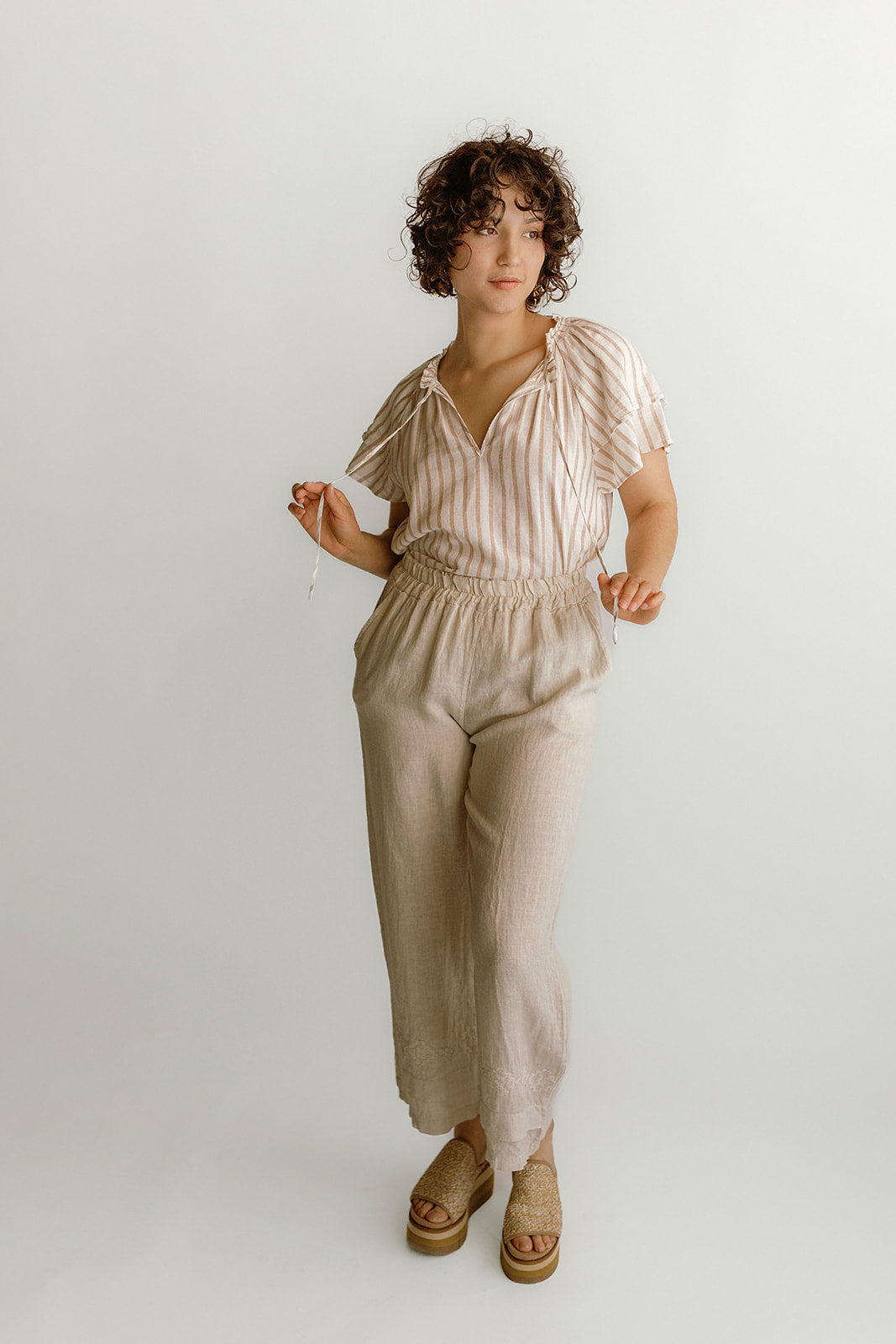 Linen Pants W/ Layered Cuff