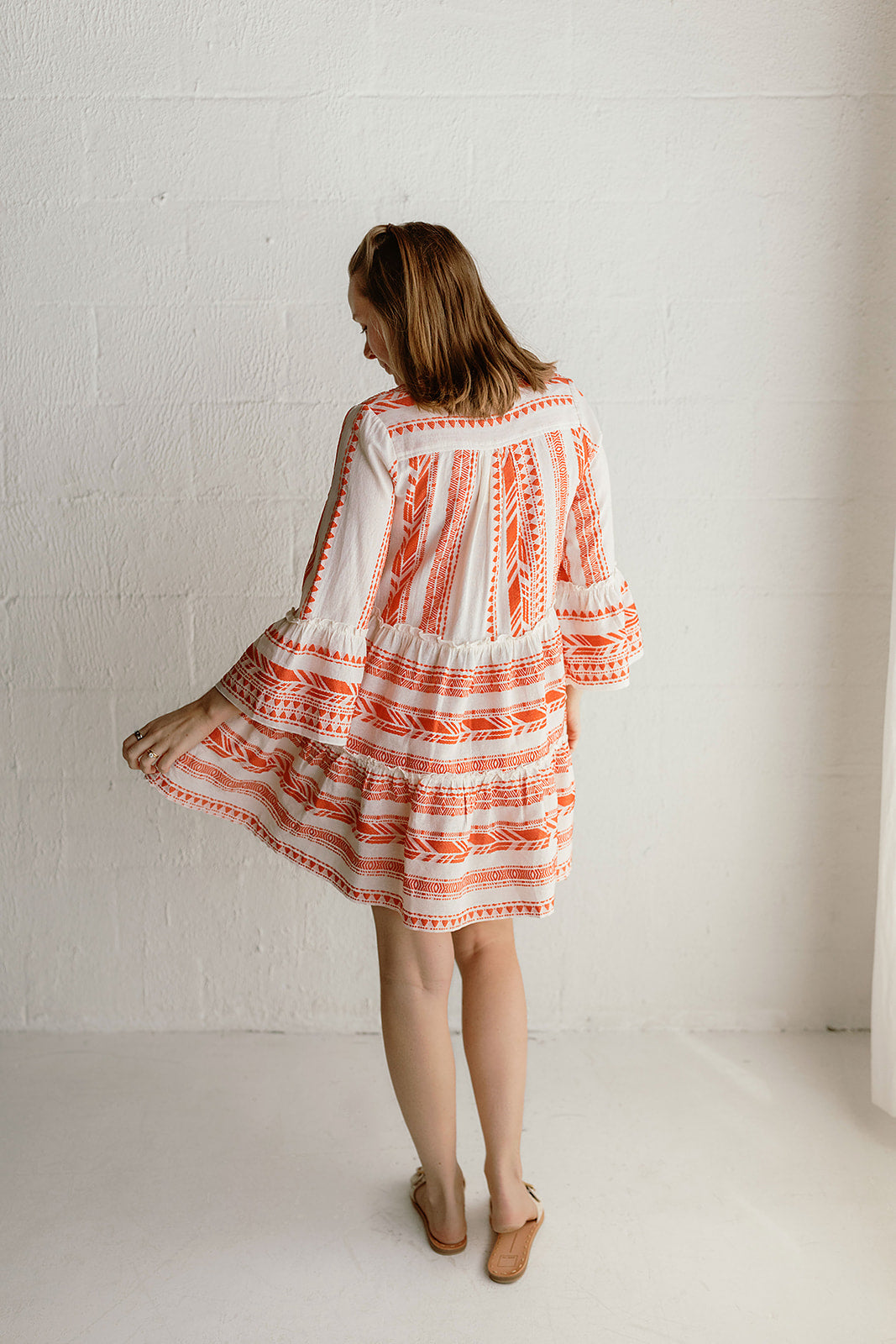 A-Line Dress Natural Orange Print