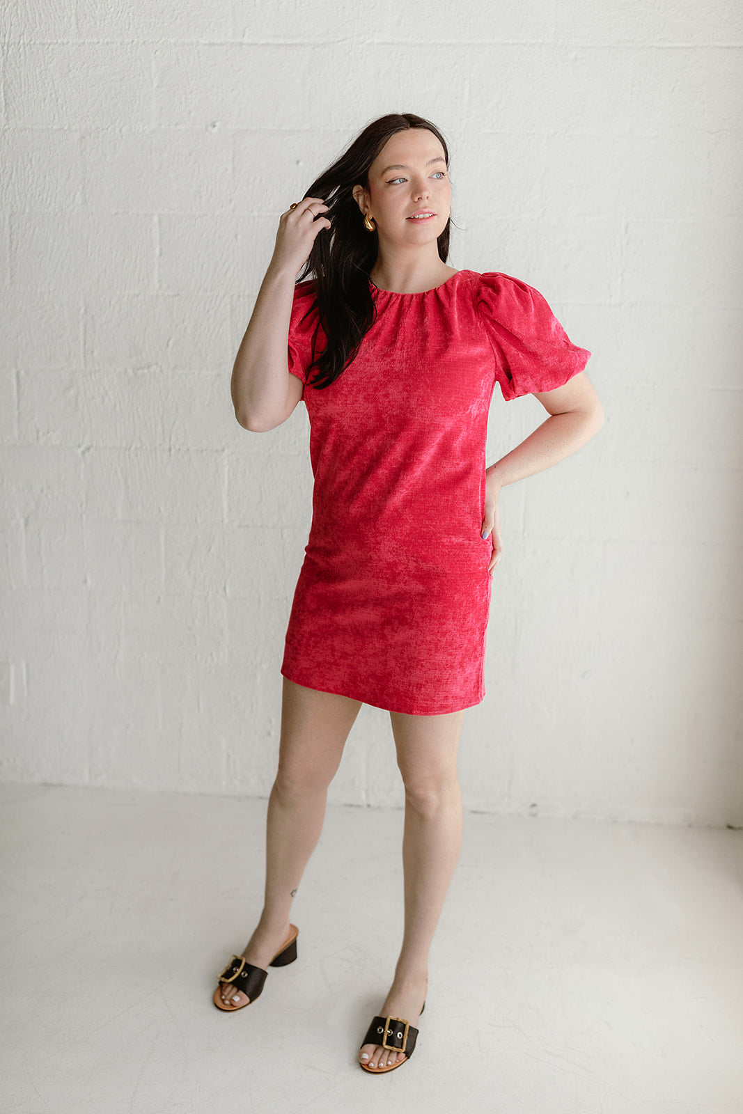 Fuschia Puff Sleeve Dress