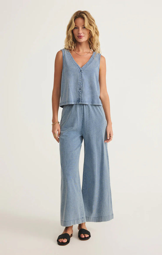Load image into Gallery viewer, Solace Jersey Denim Top Medium Indigo
